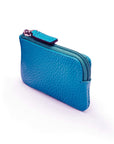 Miniature leather coin purse with key chain, cobalt, top