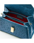 Ostrich Leather Sabrina Bag, Cobalt, inside
