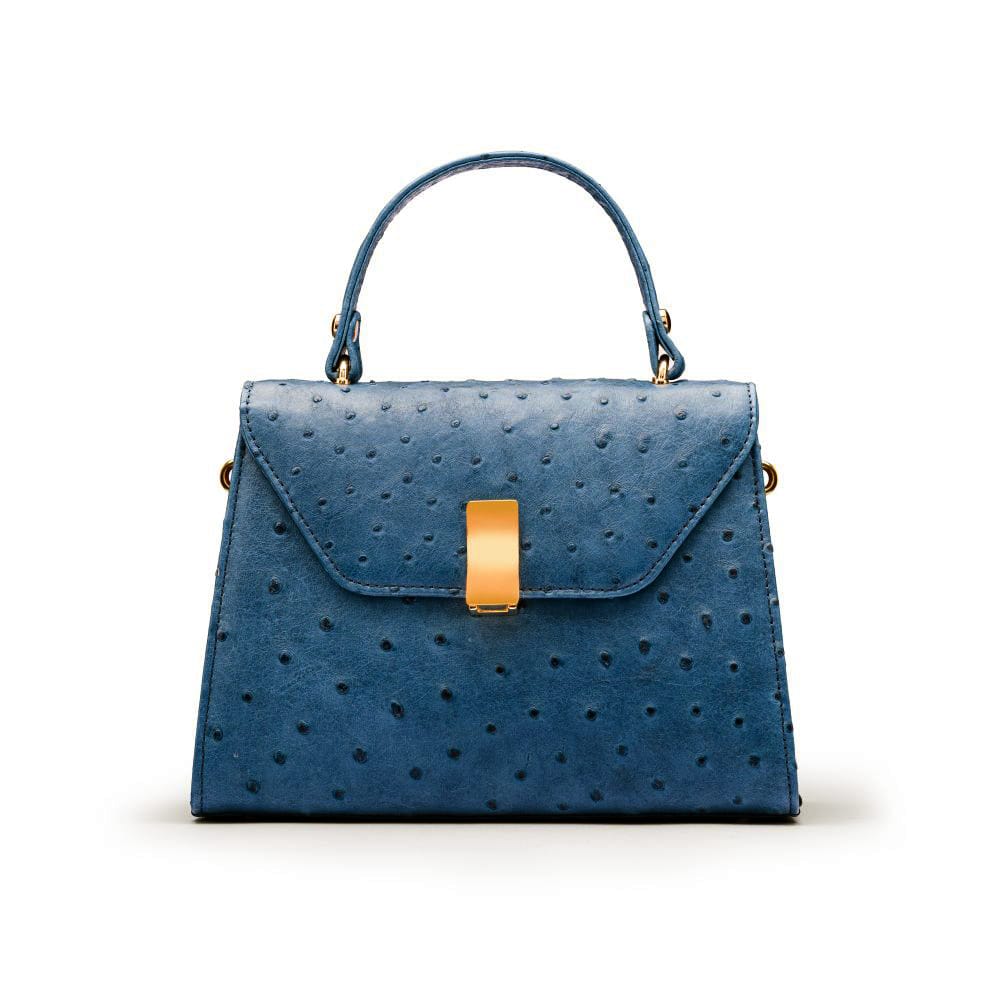 Ostrich Leather Sabrina Bag, Cobalt, front