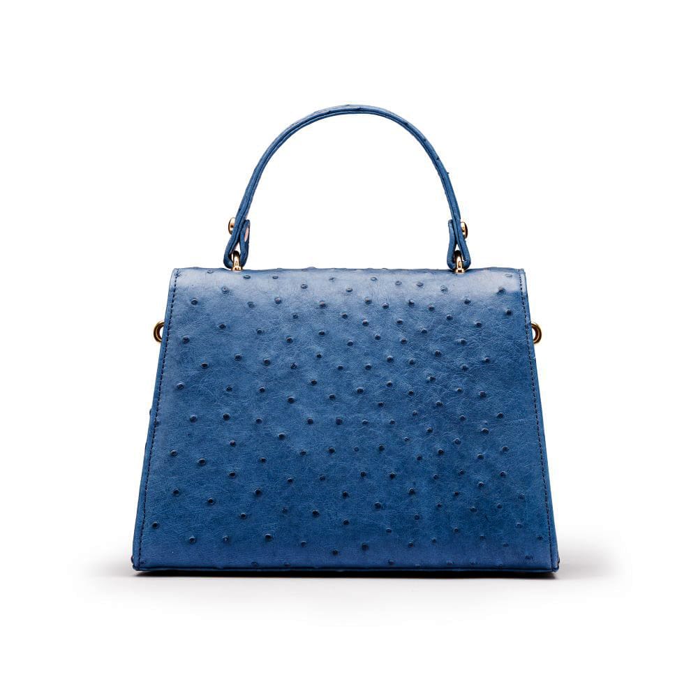Ostrich Leather Sabrina Bag, Cobalt, back
