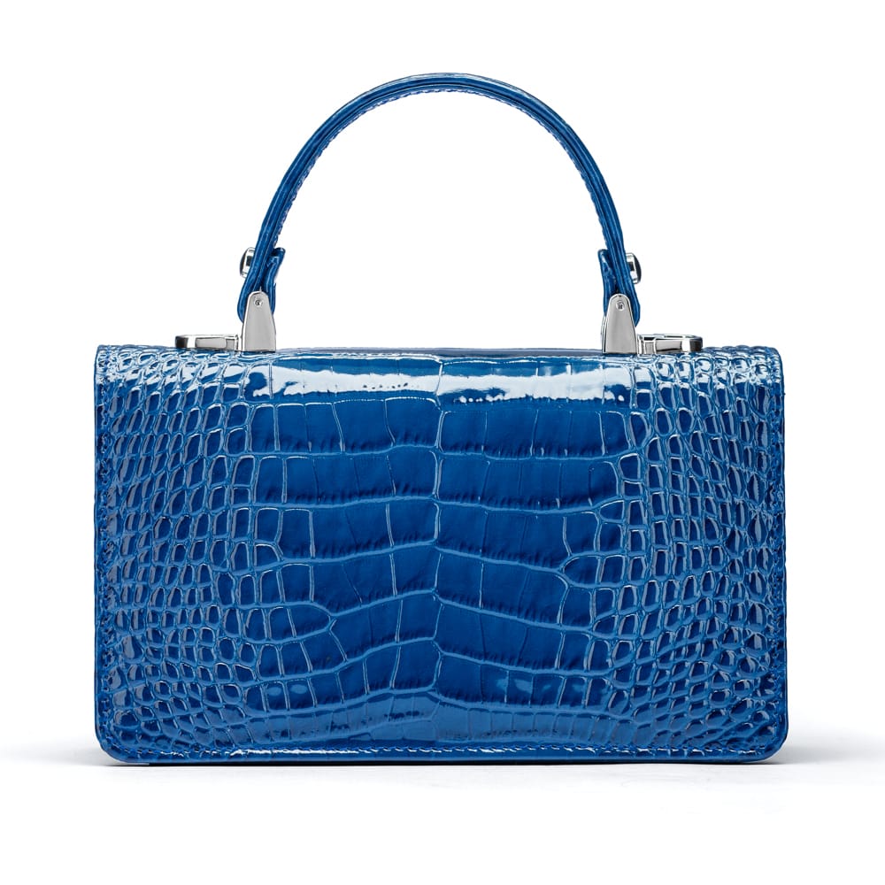 Luxury Leather Maya Top Handle Crossbody Bag, Cobalt Patent Croc, back