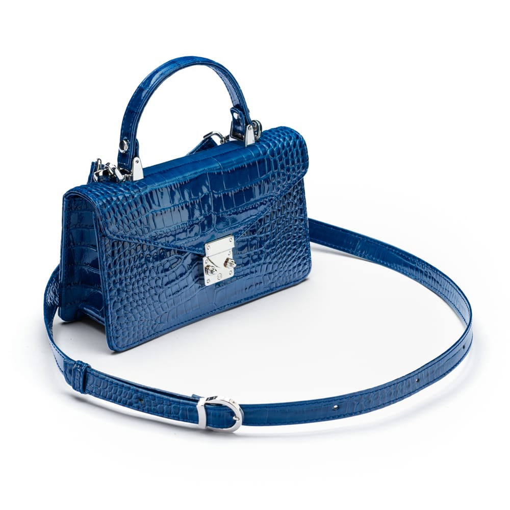 Luxury Leather Maya Top Handle Crossbody Bag, Cobalt Patent Croc, side