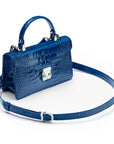 Luxury Leather Maya Top Handle Crossbody Bag, Cobalt Patent Croc, side