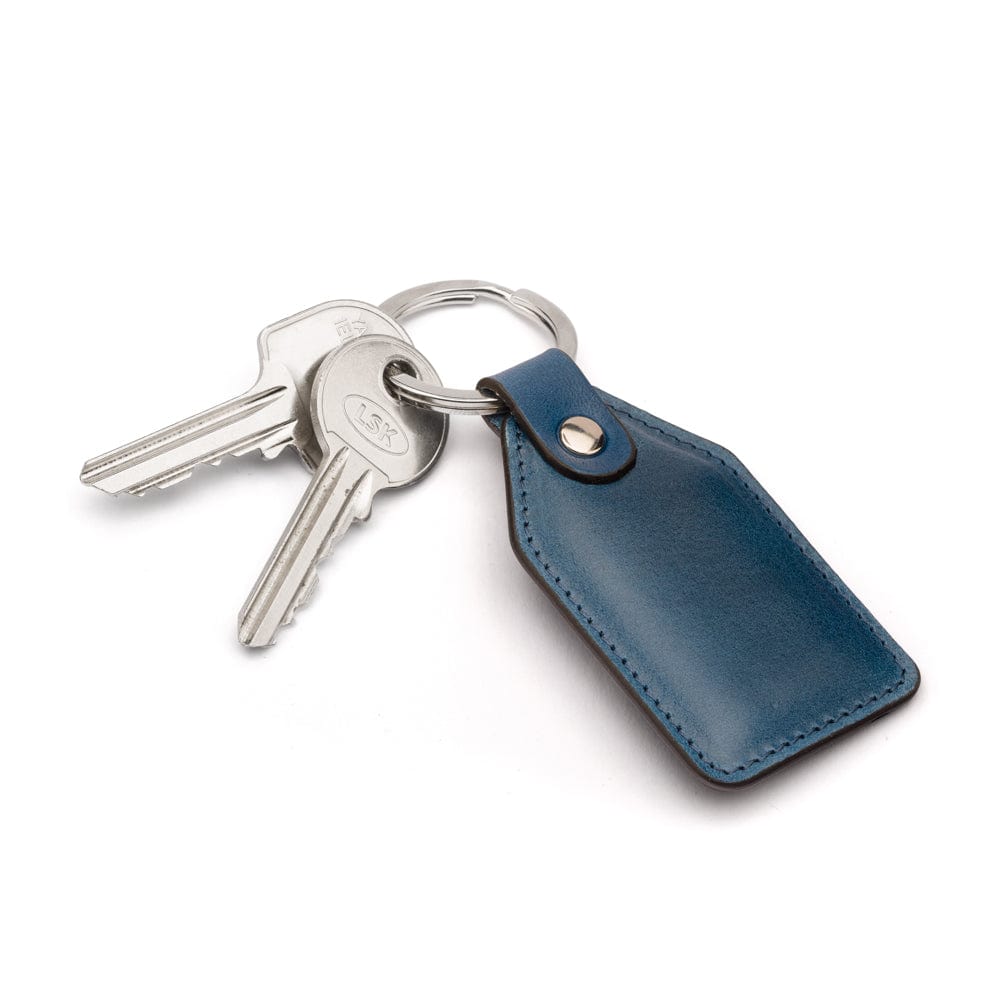 Rectangular leather key fob, cobalt, front