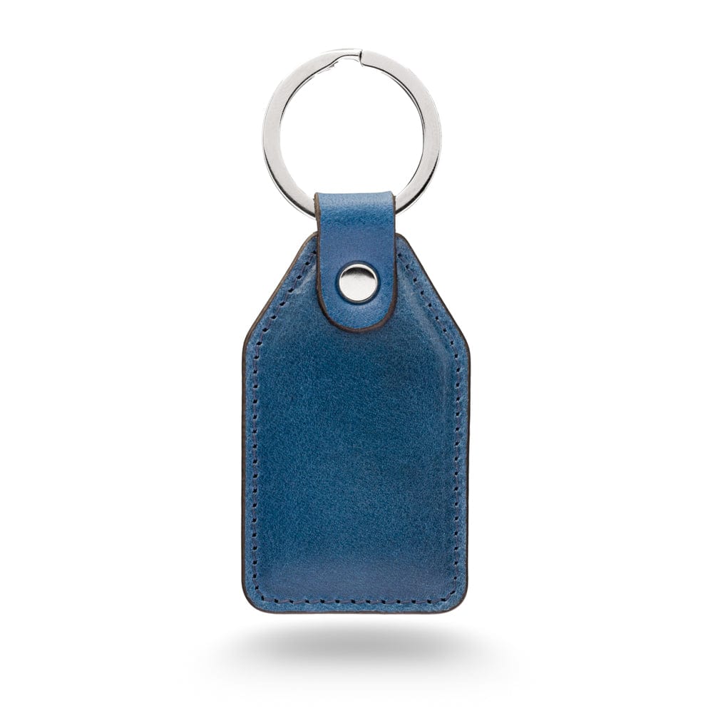 Rectangular leather key fob, cobalt, front