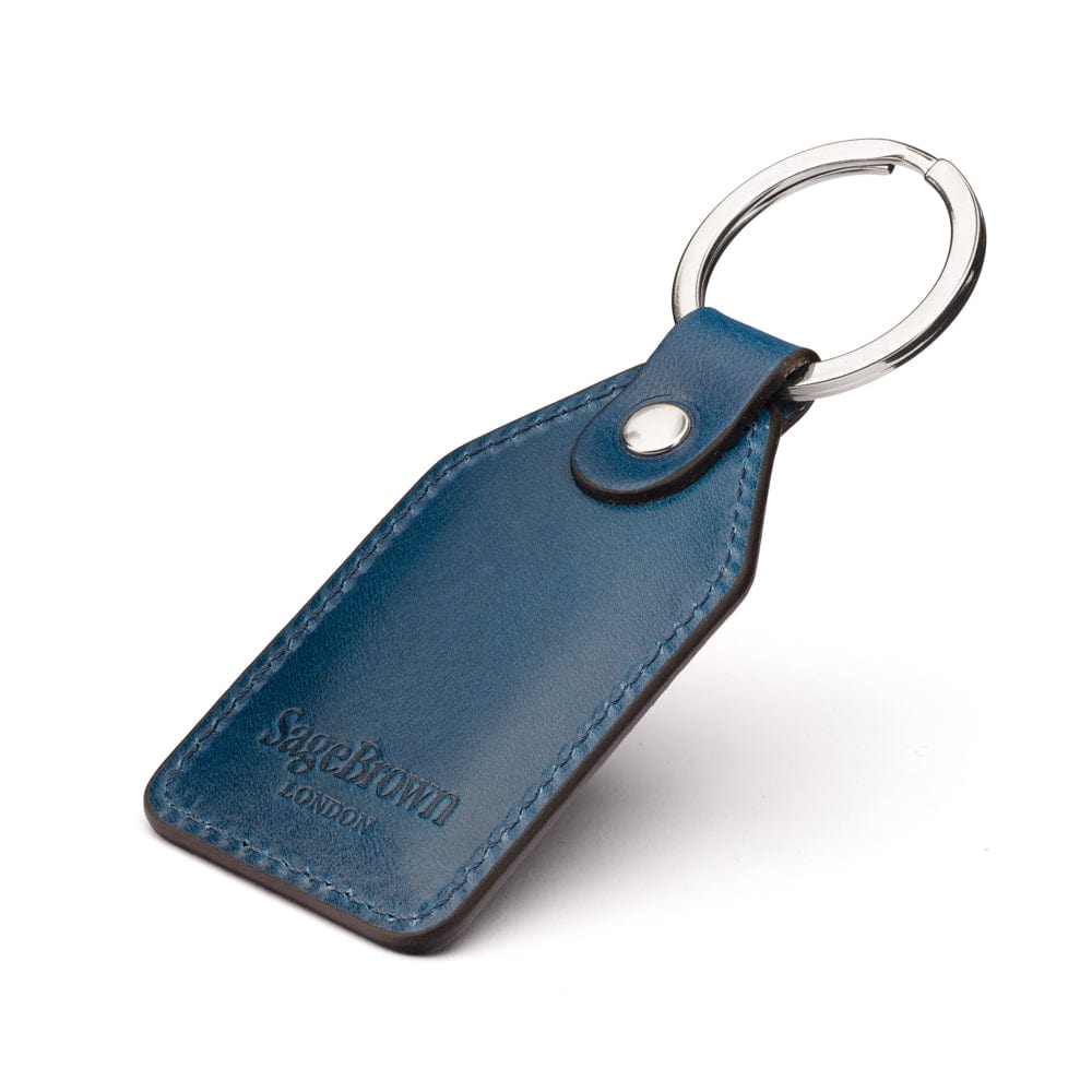 Rectangular leather key fob, cobalt, back