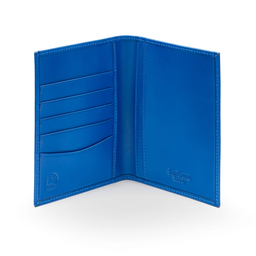 RFID Leather Passport Holder,  Cobalt, open