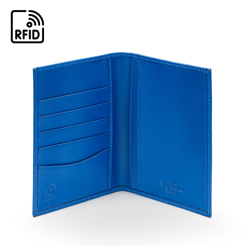 RFID Leather Passport Holder,  Cobalt, inside view