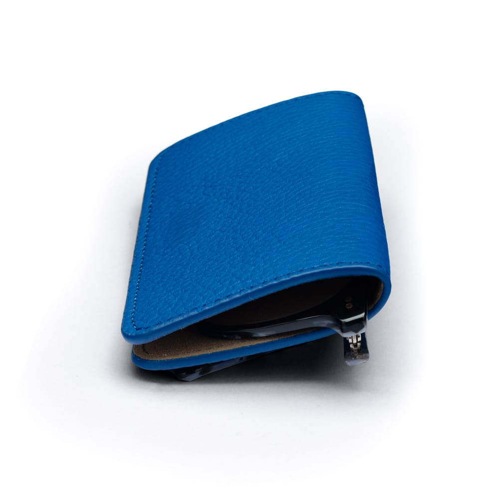 Slim Leather Glasses Lens Cover with Magnetic Closure, Cobalt, side view