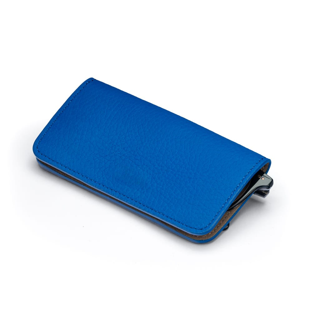 Slim Leather Glasses Lens Cover with Magnetic Closure, Cobalt, front
