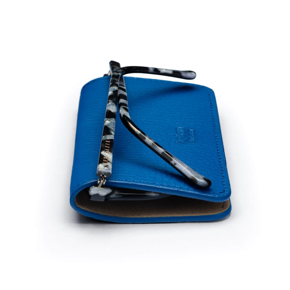 Slim Leather Glasses Lens Cover with Magnetic Closure, Cobalt, side
