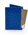 Slim Real Ostrich Leather Bifold Card Wallet with RFID, Cobalt, back