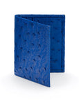 Slim Real Ostrich Leather Bifold Card Wallet with RFID, Cobalt, front