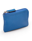 Small leather coin purse with key chain, cobalt, top