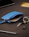 Small leather coin purse with key chain, cobalt, lifetsyle