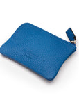 Small leather coin purse with key chain, cobalt, back