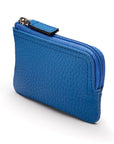 Small leather coin purse with key chain, cobalt, side