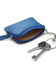 Small leather coin purse with key chain, cobalt, inside