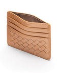 Flat woven leather card holder, copper, open