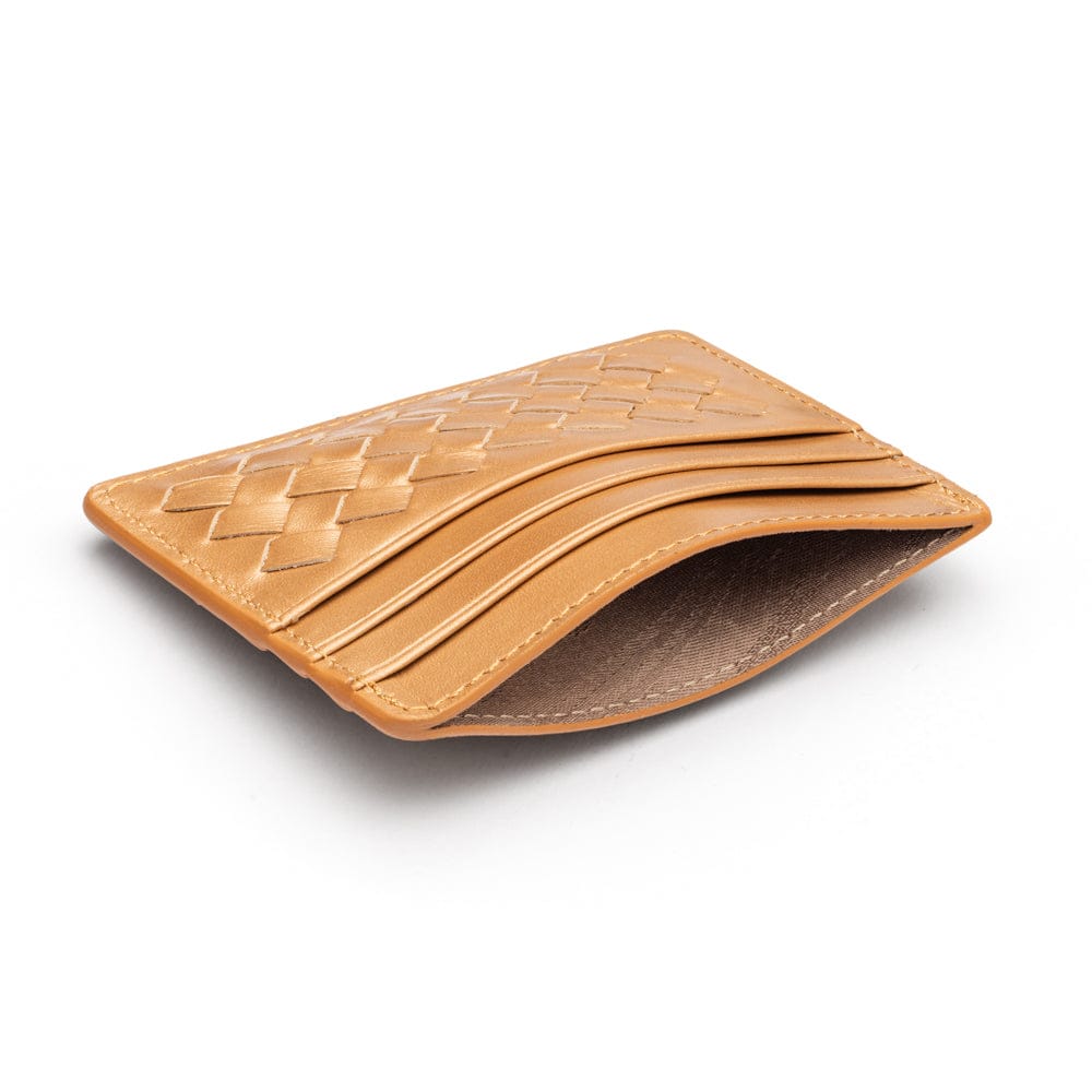 Flat woven leather card holder, copper, inside