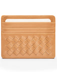 Flat woven leather card holder, copper, front