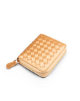 Small zip around woven leather accordion purse, copper, front