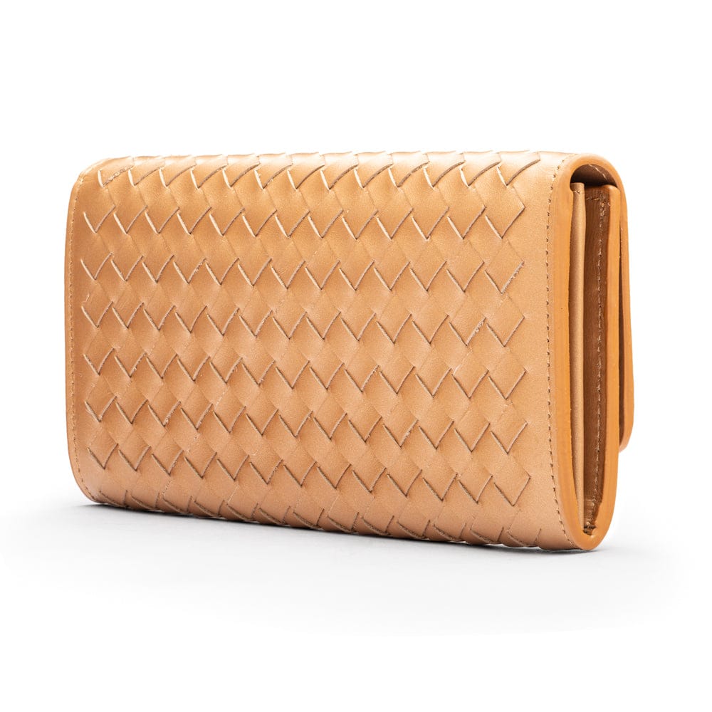 Woven leather concertina purse, copper, back