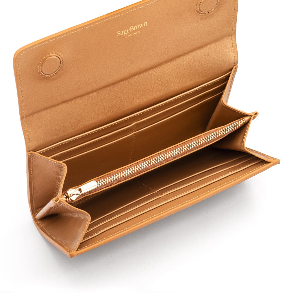 Woven leather concertina purse, copper, inside