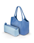Woven leather shoulder bag, cornflower blue, with detachable inner bag