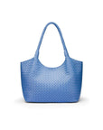 Woven leather shoulder bag, cornflower blue, front