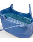 Woven leather shoulder bag, cornflower blue, inside