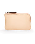 Miniature leather coin purse with key chain, cream, front