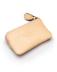 Miniature leather coin purse with key chain, cream, back