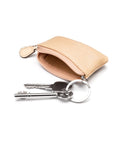 Miniature leather coin purse with key chain, cream, inside