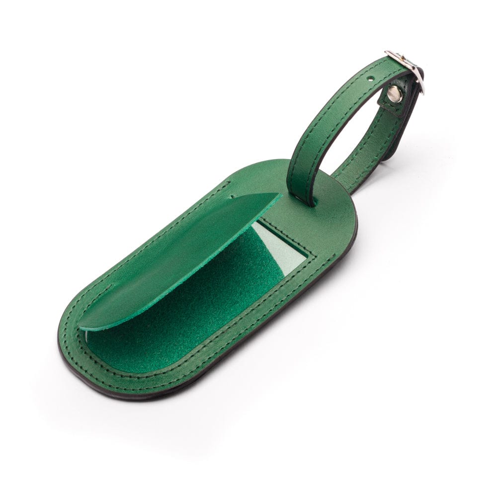 Leather luggage tag, dark green