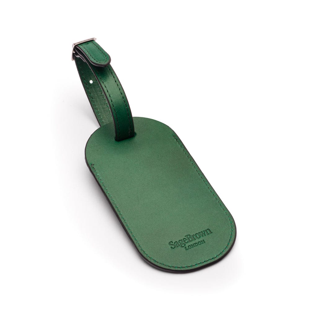 Leather luggage tag, dark green, reverse