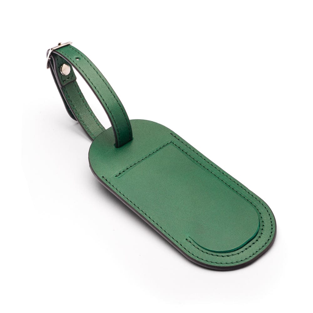 Leather luggage tag, dark green, front