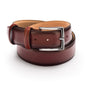Men's burnished leather belt, dark tan, front
