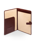 Leather conference folder, dark tan, open view