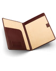 A4 leather document folder, dark tan, open view