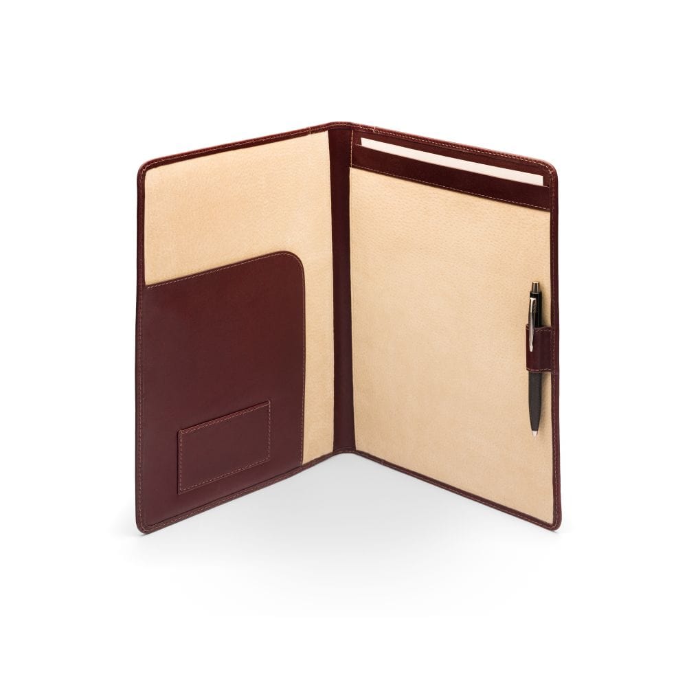 A4 leather document folder, dark tan, inside
