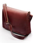 Men's large leather messenger bag, dark tan, side