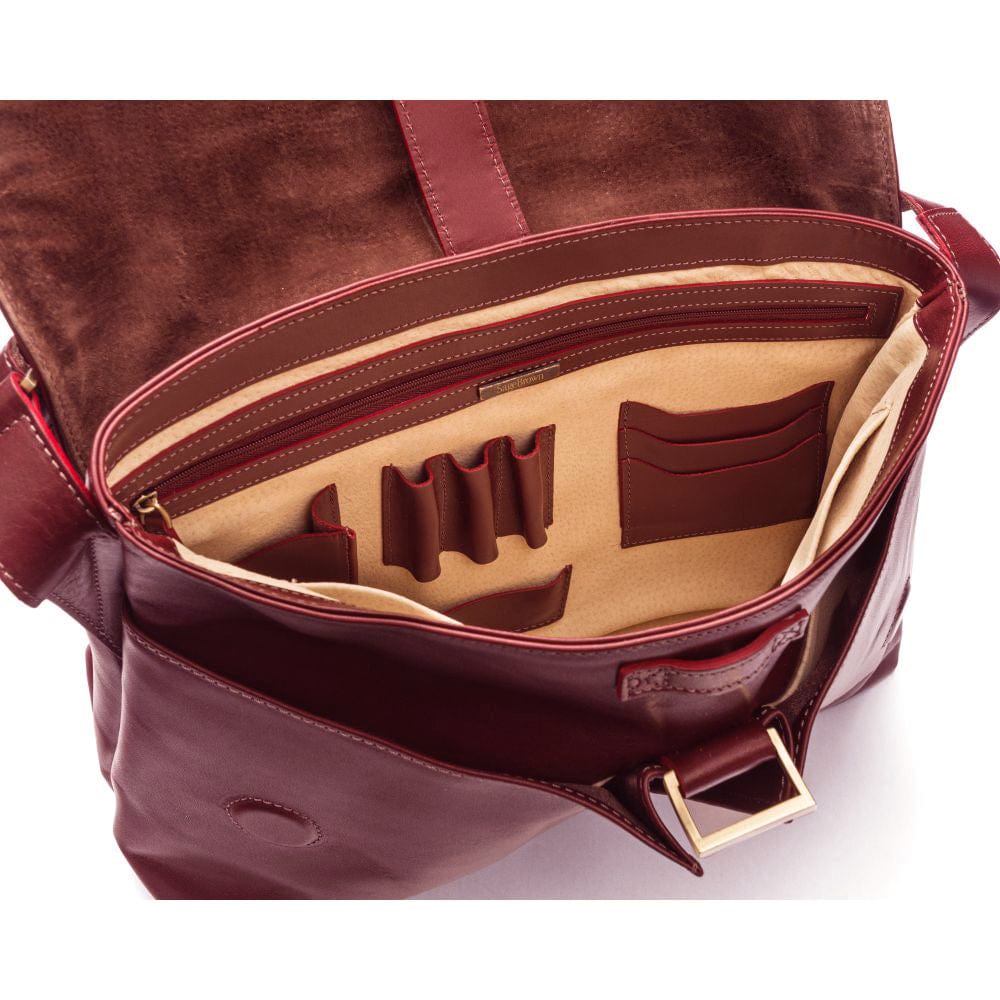 Leather messenger bag, dark tan, inside