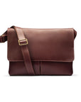 Leather messenger bag, dark tan, front