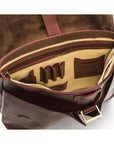 Leather messenger bag, dark tan, inside