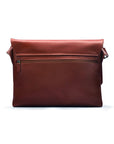 Leather messenger bag, dark tan, back