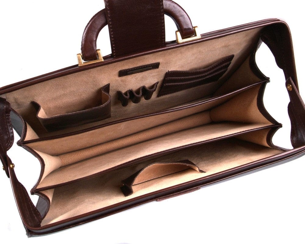 Gladstone doctor's briefcase, dark tan, inside