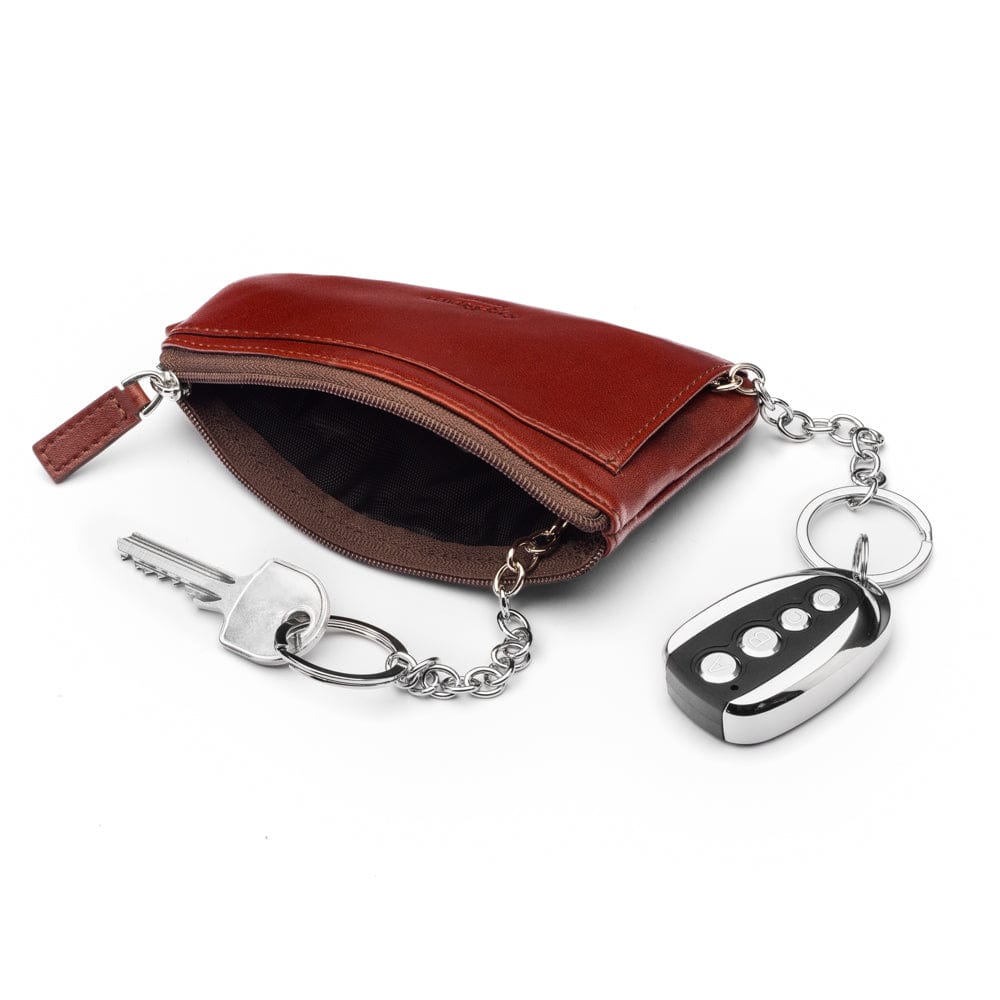 Large leather key case, dark tan