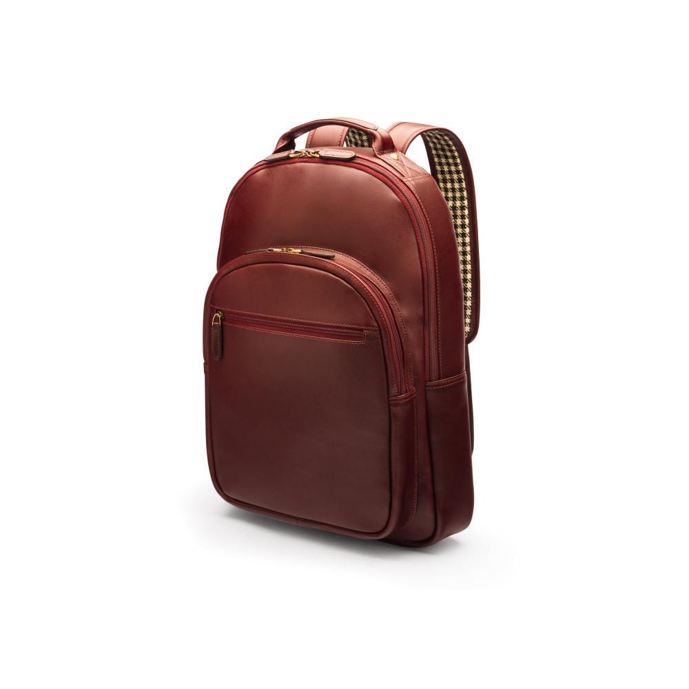 Men's leather 15" laptop backpack, dark tan, side