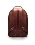 Men's leather 15" laptop backpack, dark tan, back